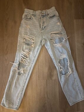 PacSun Distressed High Rise Straight Leg Jeans Light Wash Size 24